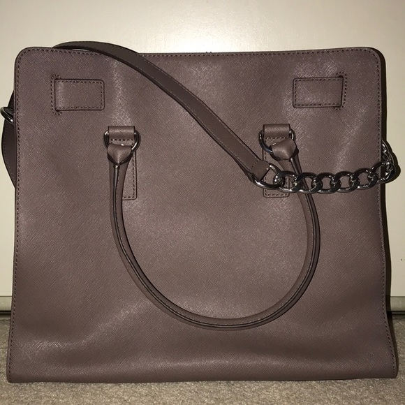 Michael Kors Hamilton Ns Saffiano Mauve Grey Purse - Picture 2 of 4